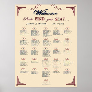Burgundy Navy and Ivory Chic Wedding Seating Chart