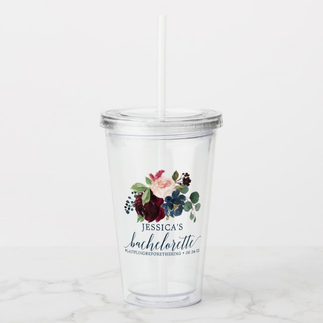 Burgundy Navy Bachelorette Party Favour Tumbler (Front)