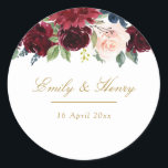 Burgundy navy blooms wedding sticker<br><div class="desc">sticker template with a lovely watercolor floral design and custom text.</div>