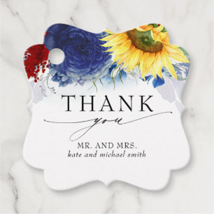 Burgundy Navy Blue and Sunflower Wedding Thank You Favour Tags
