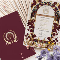 Burgundy Navy Blue & Antique Gold Floral Wedding