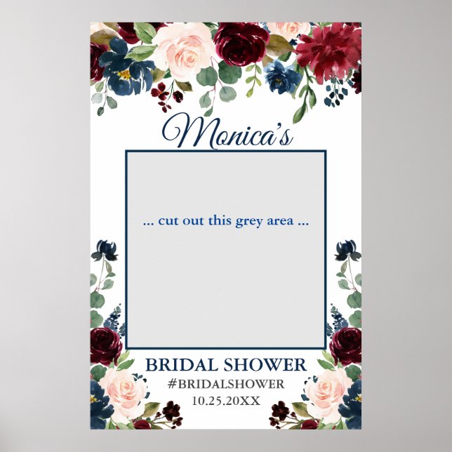 Burgundy Navy Blue Blush Bridal Shower Photo Prop Poster (Front)
