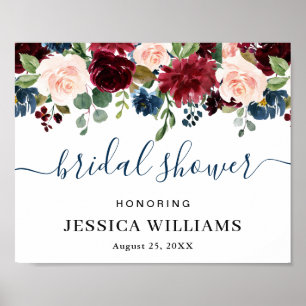 Burgundy Navy Blue Blush BRIDAL SHOWER Welcome Poster