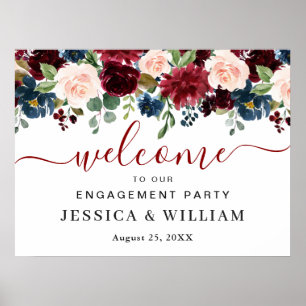 Burgundy Navy Blue Blush ENGAGEMENT PARTY Welcome  Poster