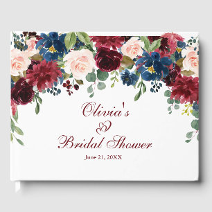 Burgundy Navy Blue Blush Floral Bridal Shower Guest Book