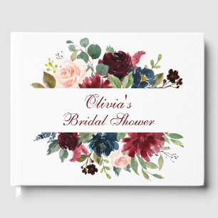 Burgundy Navy Blue Blush Floral Bridal Shower Guest Book