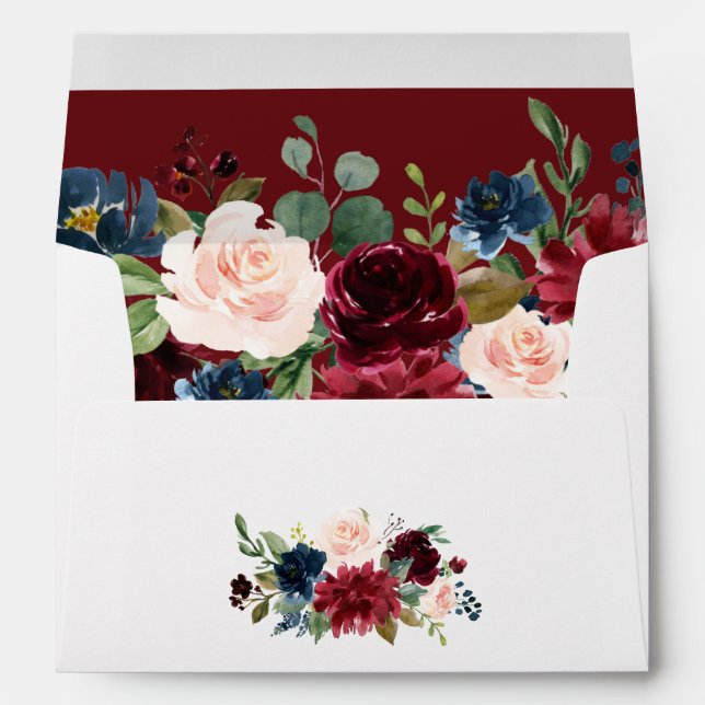 Burgundy Navy Blue Blush Floral for 5x7 card Envelope (Back (Bottom))