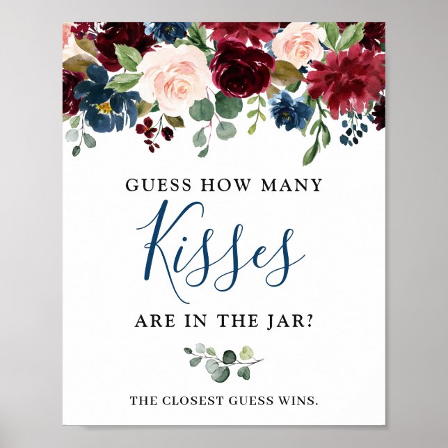 Burgundy Navy Blue Blush Floral Watercolor Poster (Front)