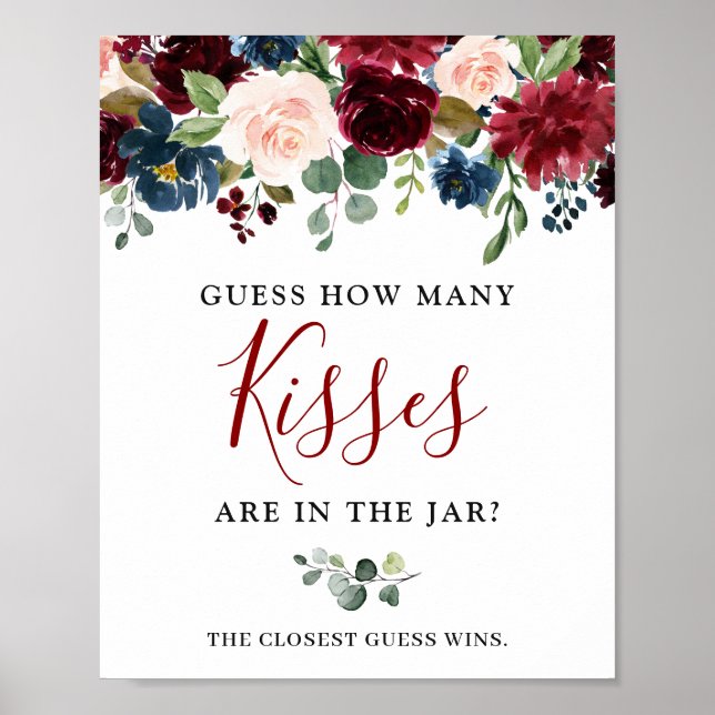 Burgundy Navy Blue Blush Floral Watercolor Poster (Front)