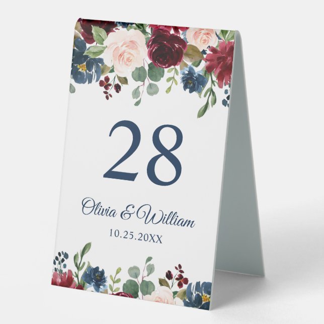 Burgundy Navy Blue Blush Floral Watercolor Rustic (Front)