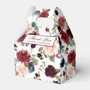 Burgundy Navy Blue Blush Floral Watercolor Wedding Favour Box
