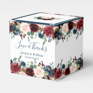 Burgundy Navy Blue Blush Floral Watercolor Wedding Favour Box