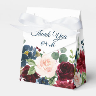 Burgundy Navy Blue Blush Floral Watercolor Wedding Favour Box