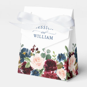 Burgundy Navy Blue Blush Floral Watercolor Wedding Favour Box