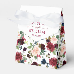 Burgundy Navy Blue Blush Floral Watercolor Wedding Favour Box