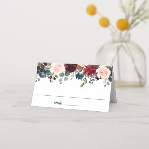 Burgundy Navy Blue Blush Floral Wedding Place Card