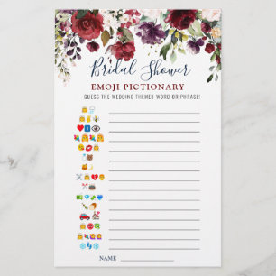 Burgundy Navy Blue Blush Flower Bridal Shower Game