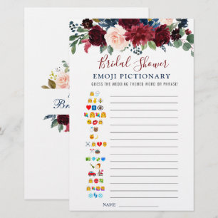 Burgundy Navy Blue Blush Flower Bridal Shower Game