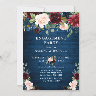 Burgundy Navy Blue Blush Flowers ENGAGEMENT PARTY Invitation