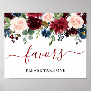 Burgundy Navy Blue Blush Flowers Favours Wedding P Poster