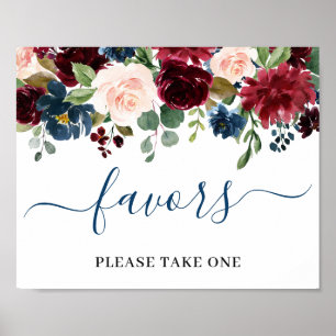 Burgundy Navy Blue Blush Flowers Favours Wedding Poster