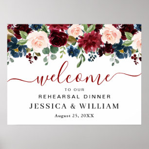 Burgundy Navy Blue Blush REHEARSAL DINNER Welcome Poster