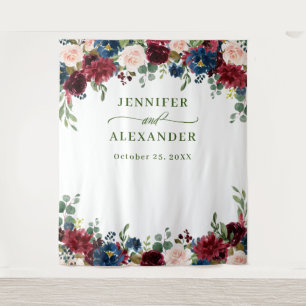 Burgundy Navy Blue Blush Wedding Photo Backdrop Tapestry