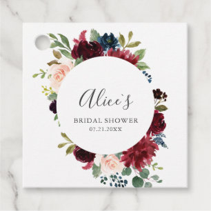 Burgundy Navy Blue Floral Bridal Shower Favour Tags