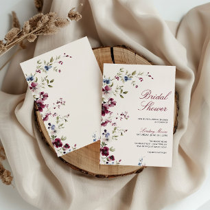 Burgundy Navy Blue Floral Bridal Shower Invitation