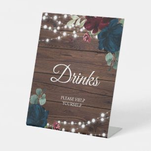 Burgundy & Navy Blue Flower Drinks Sign