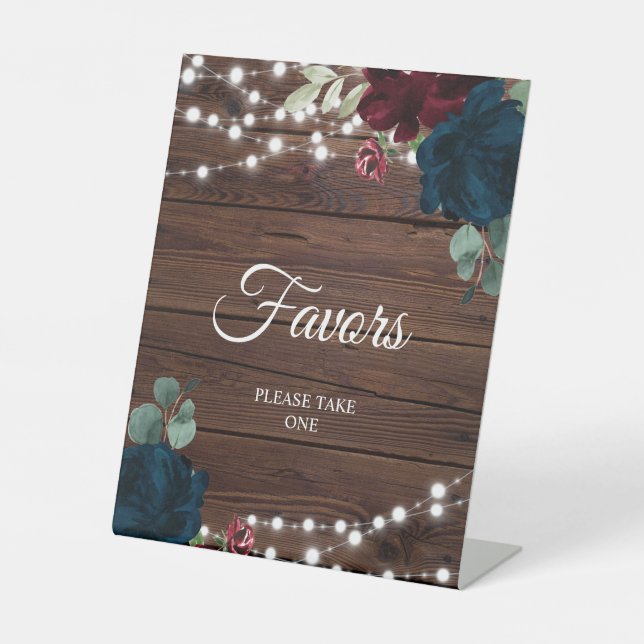 Burgundy & Navy Blue Flower Favours Sign (Front)