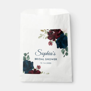 Burgundy & Navy Blue Flowers Rustic Bridal Shower Favour Bags