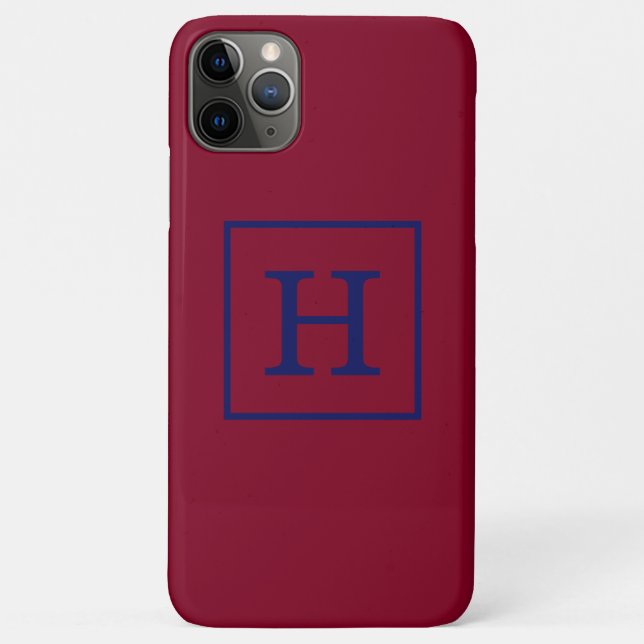 Burgundy Navy Blue Framed Initial Monogram Case-Mate iPhone Case (Back)