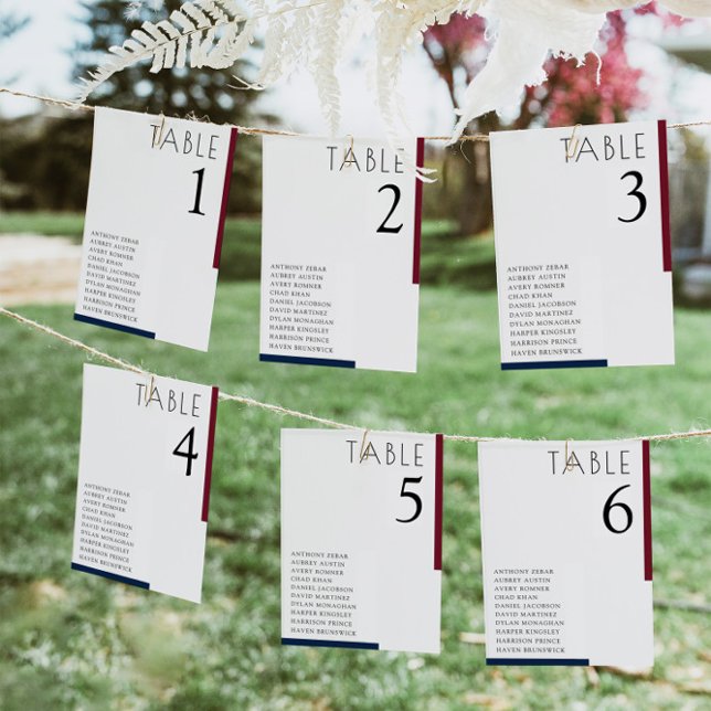 Burgundy Navy Blue Minimalist Wedding Seating Card (Creator Uploaded)