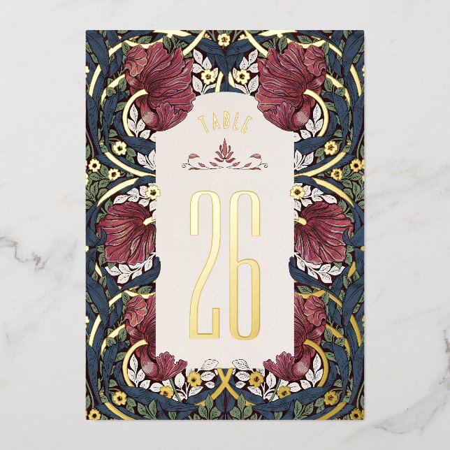 Burgundy Navy Blue Pimpernel Morris Table Numbers (Front)