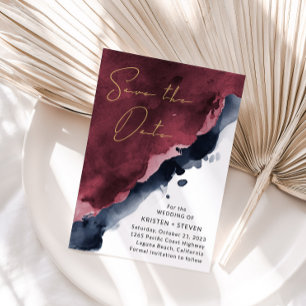 Burgundy & Navy Blue Save The Date Invitation