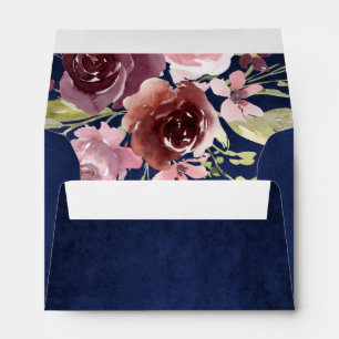 Burgundy Navy Blue Watercolor Floral Wedding Envelope