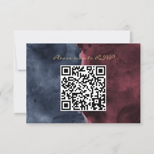 Burgundy & Navy Blue Watercolor QR Code RSVP (Back)