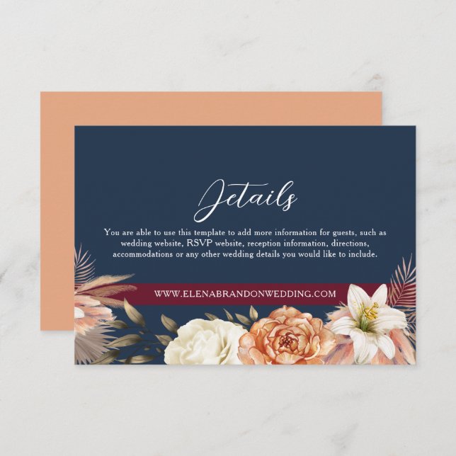 Burgundy Navy Blue Wedding Details Enclosure Card (Front/Back)