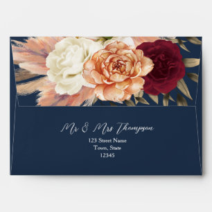 Burgundy Navy Blue Wedding Envelope