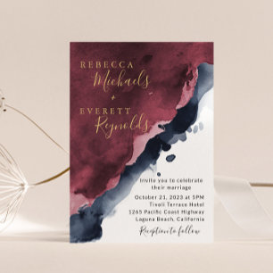 Burgundy & Navy Blue Wedding Invitation