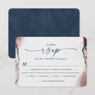 Burgundy & Navy Blue Wedding Meal Choice RSVP Card