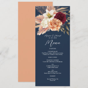 Burgundy Navy Blue Wedding Menu