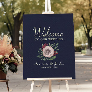 Burgundy Navy Blue Wedding Welcome Poster