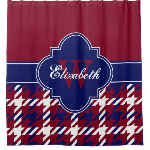 Burgundy Navy Blue Wht 1I CB Ribbon Name Shower Curtain