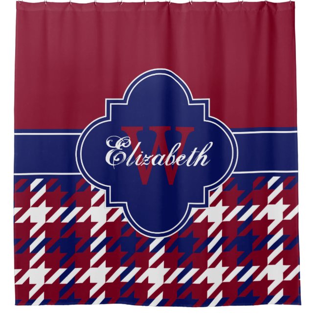 Burgundy Navy Blue Wht 1I CB Ribbon Name Shower Curtain (Front)