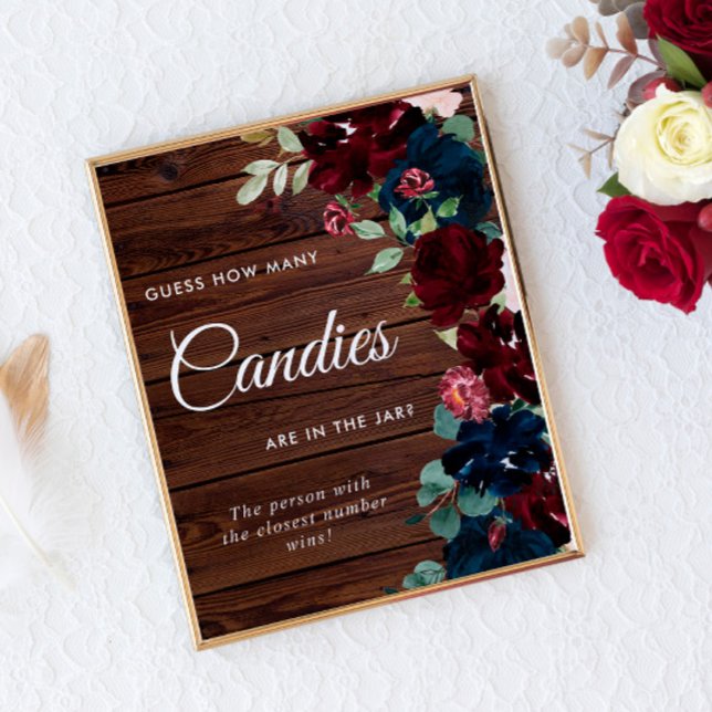 Burgundy & Navy Blue Wood How Many Candies Sign (Creator Uploaded)
