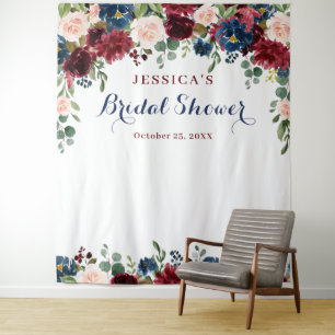 Burgundy Navy Blush Bridal Shower Photo Backdrop Tapestry