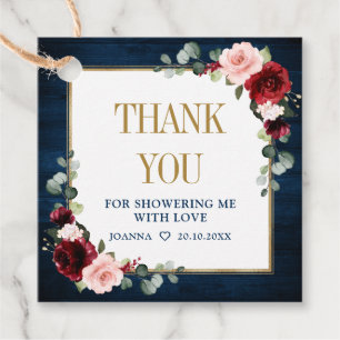 Burgundy Navy Blush Bridal Shower Thank You Favour Tags