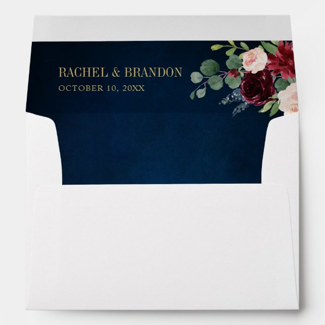 Burgundy Navy Blush Floral Geometric Wedding Envel Envelope (Back (Bottom))